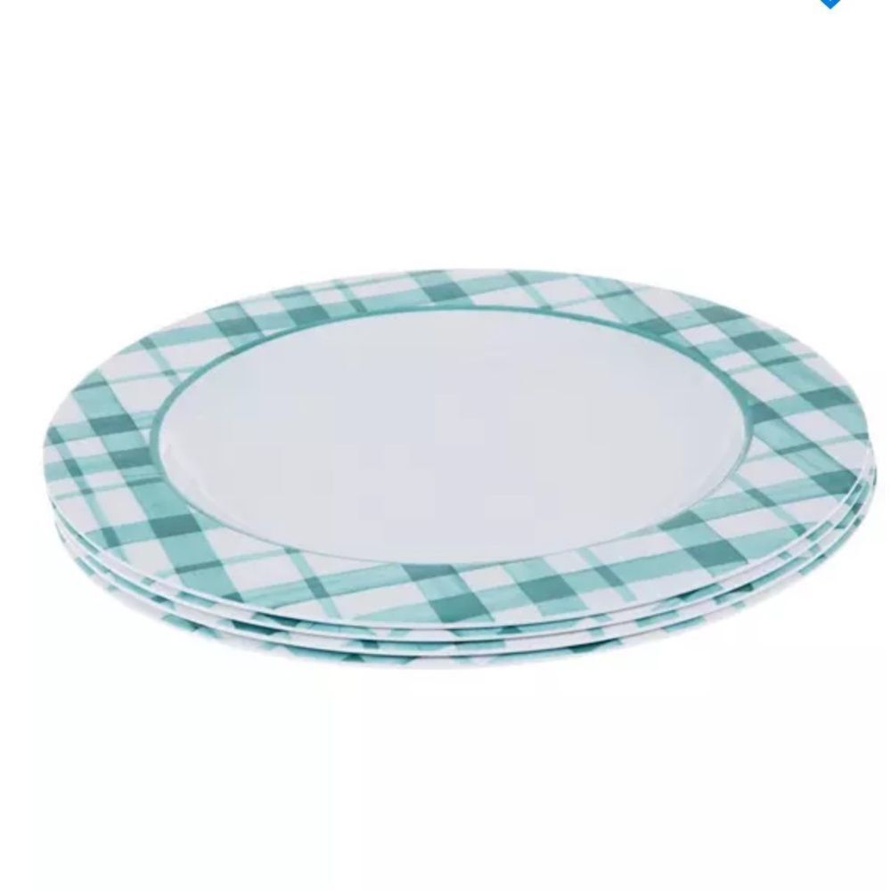 PLAID RIM SET OF FOUR DINNER PLATES - Picture 2 of 3
